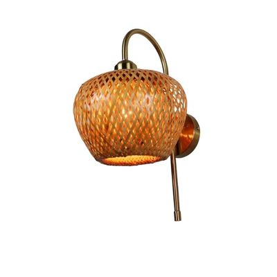 E27 LED Woven Bamboo Wall Lamp Sconce 3500K বেডরুম বাথরুমের জন্য