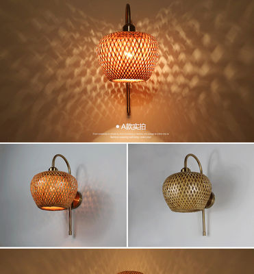 E27 LED Woven Bamboo Wall Lamp Sconce 3500K বেডরুম বাথরুমের জন্য