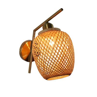 E27 LED Woven Bamboo Wall Lamp Sconce 3500K বেডরুম বাথরুমের জন্য