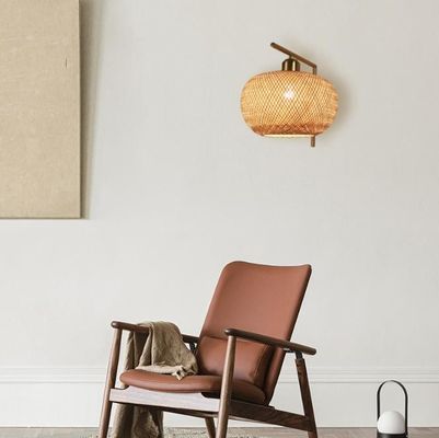 E27 LED Woven Bamboo Wall Lamp Sconce 3500K বেডরুম বাথরুমের জন্য