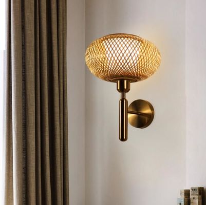 E27 LED Woven Bamboo Wall Lamp Sconce 3500K বেডরুম বাথরুমের জন্য